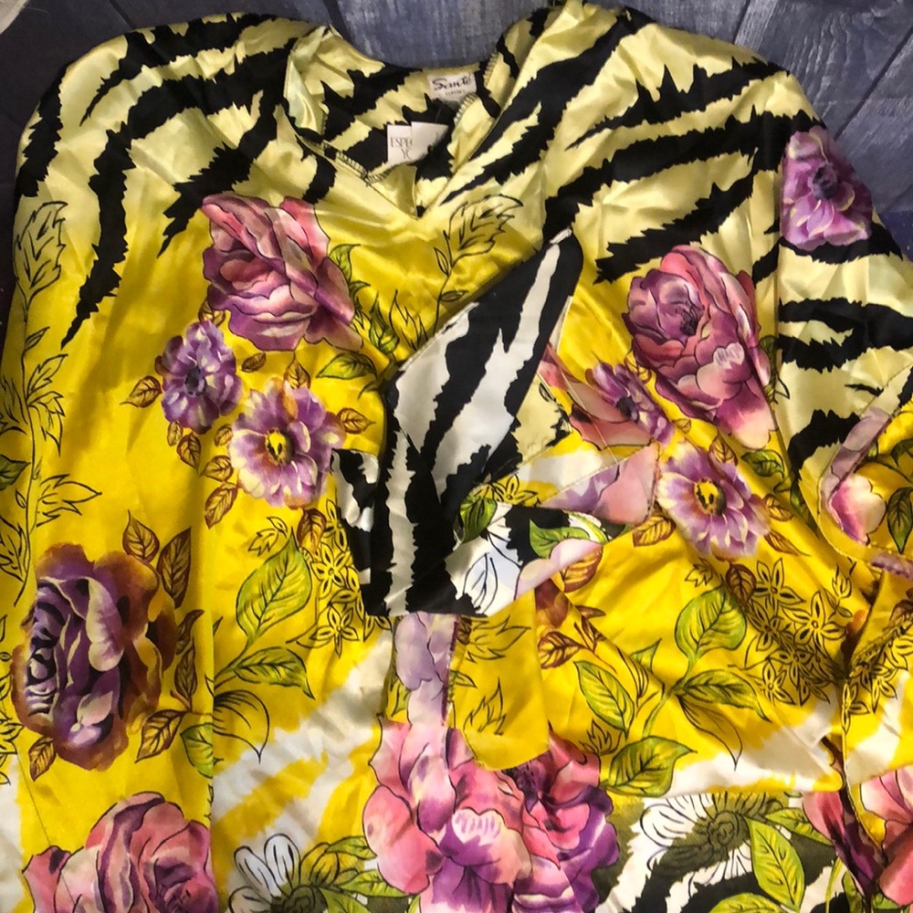 EY Studio Sante Muumuu Caftan One Size Floral Gold Yellow With Scarf New